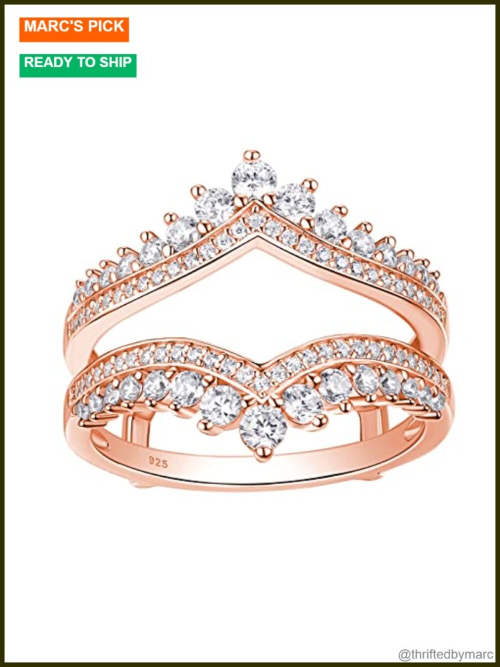 Sterling Silver Ring Enhancer Cubic Zirconia Crown Double Band